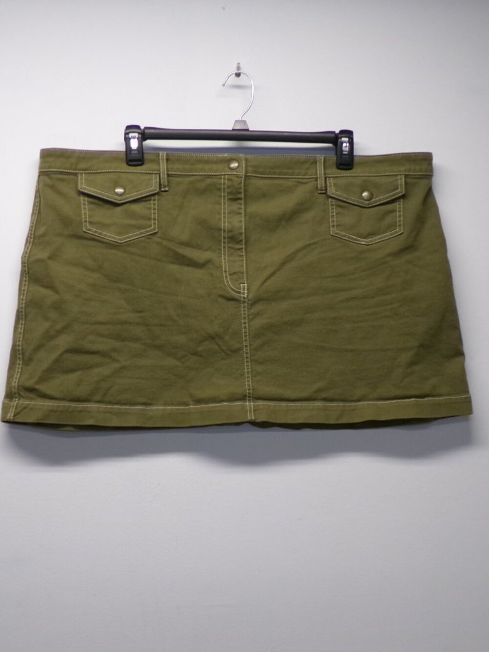 J.Crew Utility Pocket Mini Skirt Olive Green Denim Cotton Blend Plus sz 24 CS871